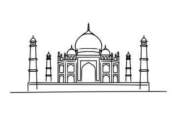 Taj mahal india landmark vector illustration outline drawing travel tourism architecture monument building
