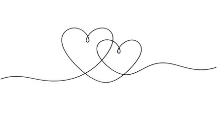 Continuous line drawing of two hearts isolated on transparent background