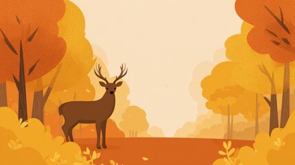Autumnal forest scene with deer (4)