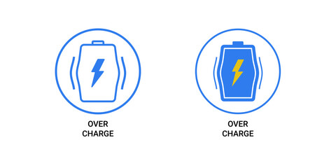 Battery Overcharge Protection Badge Icons with Electric Symbol and Circle Frame