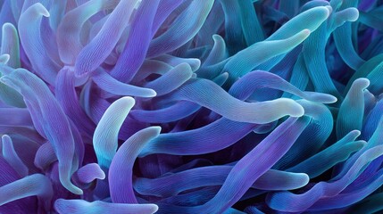   A close-up of a purple and blue sea anemone with white tips on its head