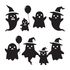 Halloween Ghosts Family and Friends Silhouettes vector