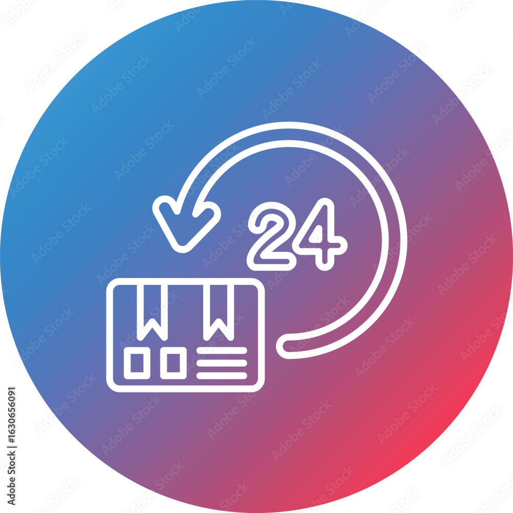 Poster 24 hours delivery line gradient circle background icon