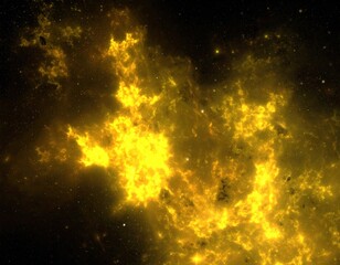 Abstract Nebula In Space With Golden Glowing Light Against Black Backdrop