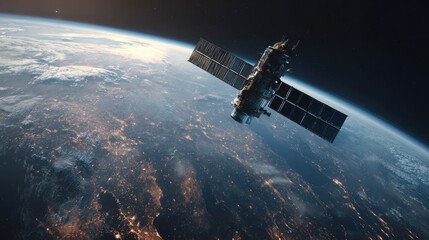 satellite orbiting earth at night