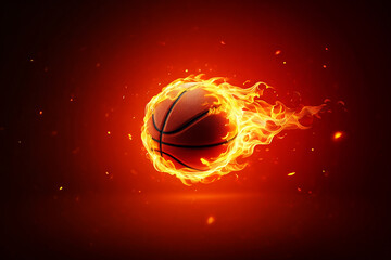 Obraz premium Flaming basketball in motion with fiery trails fire flames