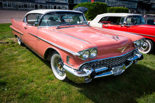 Stockholm, Sweden - August 2, 2025: Pink 1958 Cadillac Eldorado Seville seen at Stockholm Car Meet