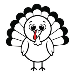 Naklejka premium Silhouette black vector vector art of cute cartoon turkey bird, isolated on white background