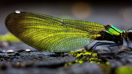   A close-up photo of a colorful insect lying still on the ground with its wings open and shuttered eyes