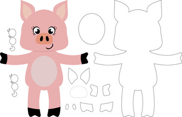 Pig, cute, Cut file, laser cut, Cricut, silhouette, paper, felt, foam, fabric, school, decoration, animal, illustration, art, farm, funny, character, book