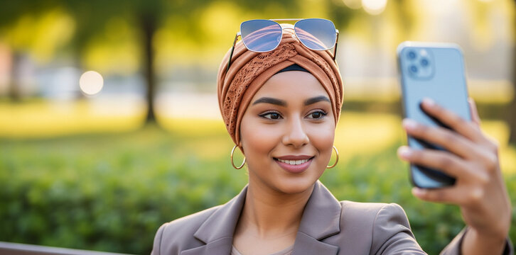 Junge Muslima macht ein Selfie