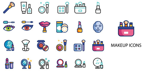 Makeup New simple concept 24 color icons set .Vector illustration.	