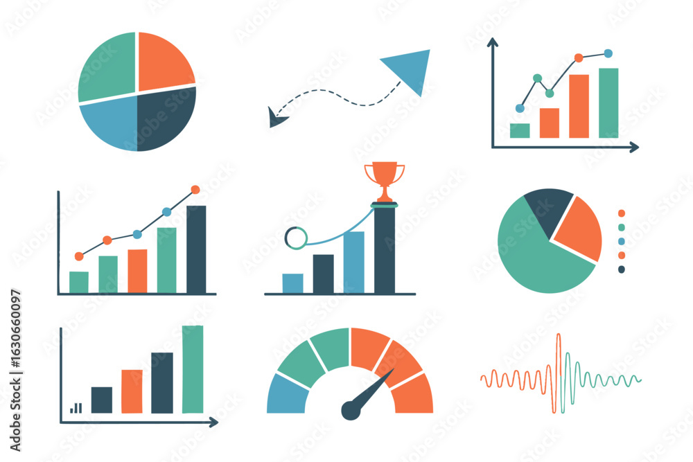 Poster colorful business charts and graphs data visualization for reports and presentations