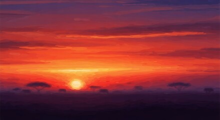 vibrant african savanna sunset with silhouetted trees and wildlife