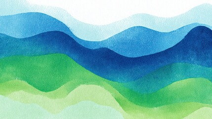Watercolor hills in blue and green, creating a sense of depth with layered hues