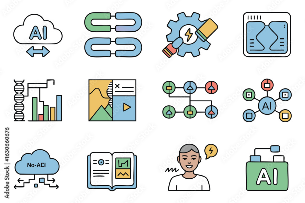 Poster ai data analysis and cloud computing icons