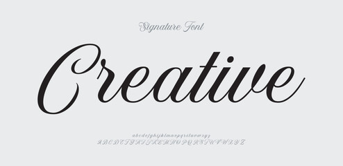 Creative Signature Font Uppercase Lowercase And Number. Script Font Calligraphy Logotype  elegant Font Type Font lettering handwritten. vector illustration  

