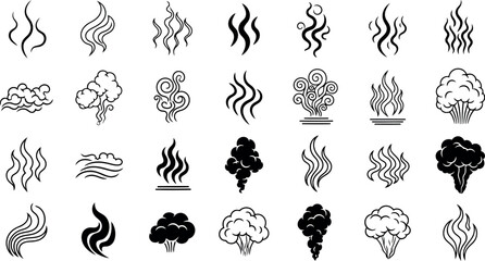 Vector art of collection of stylized steam and smoke icons, isolated on white background transparent background