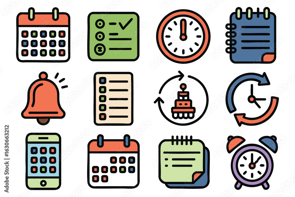 Poster Collection of Time Management and Scheduling Icons