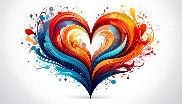 Abstract heart design, swirling vibrant colors, warm and cool tones