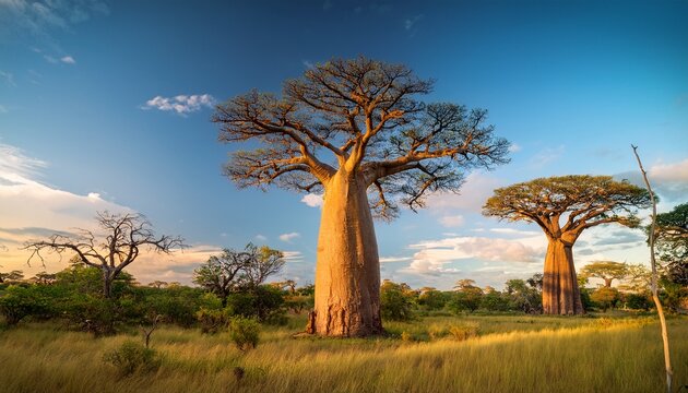 landscape with adansonia rubrostipa aka fony baobab tree in reniala reserve toliara madagascar