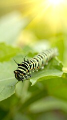 Caterpillar on leaf, vibrant colors