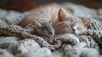 Cat and mouse taking nap together