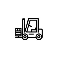 Naklejka premium Outline icon of a forklift lifting a pallet, representing industrial loading, shipping preparation, and warehouse automation.