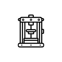 Outline icon of a hydraulic press, representing industrial pressing machinery used in manufacturing and heavy-duty tasks.

