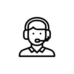 Obraz premium Outline icon of a male IT support worker with headset, symbolizing technical assistance and customer service in technology-related fields.