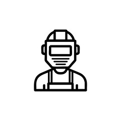 Fototapeta premium Outline icon of a welder wearing protective gear, representing industrial welding work and occupational safety. 