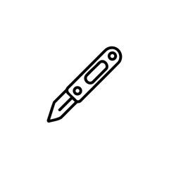 Outline icon of a utility knife, symbolizing cutting tool for crafts, packaging, or construction.
