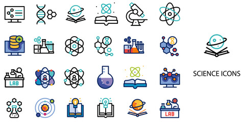 Naklejka premium Science simple concept 24 color icons set .Vector illustration. 