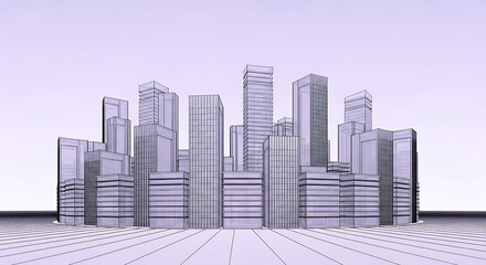 Obraz premium Modern wireframe cityscape with futuristic architecture and abstract digital grid background