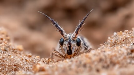   A detailed image of a tiny bug perched on a dusty terrain, featuring sharp focus and an out-of-focus background