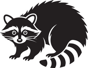 Black raccoon with striped tail animal white