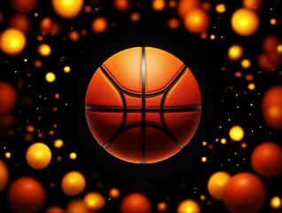 Obraz premium Orange basketball with glowing orbs black sport