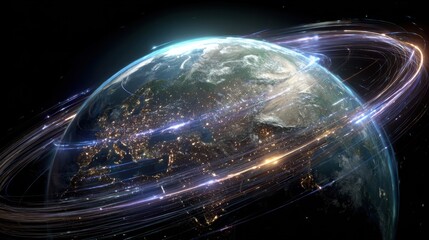 glowing earth digital network streams