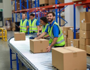 Logistics Team Working at Modern Warehouse Facility