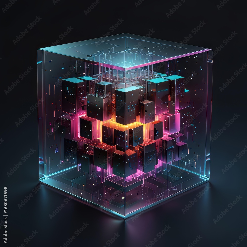 Poster futuristic data storage cube in clean design