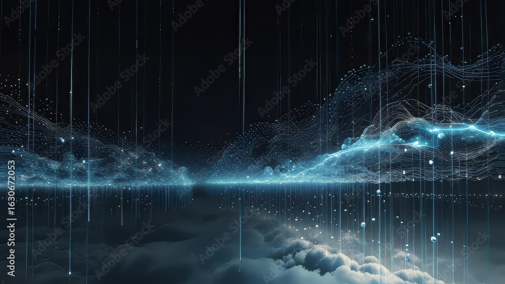 Poster glowing central ai cluster in cloud network
