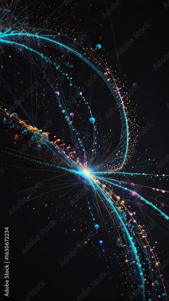 Poster glowing quantum data stream in spiral shape