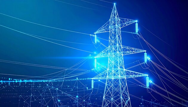 Futuristic power lines and a network