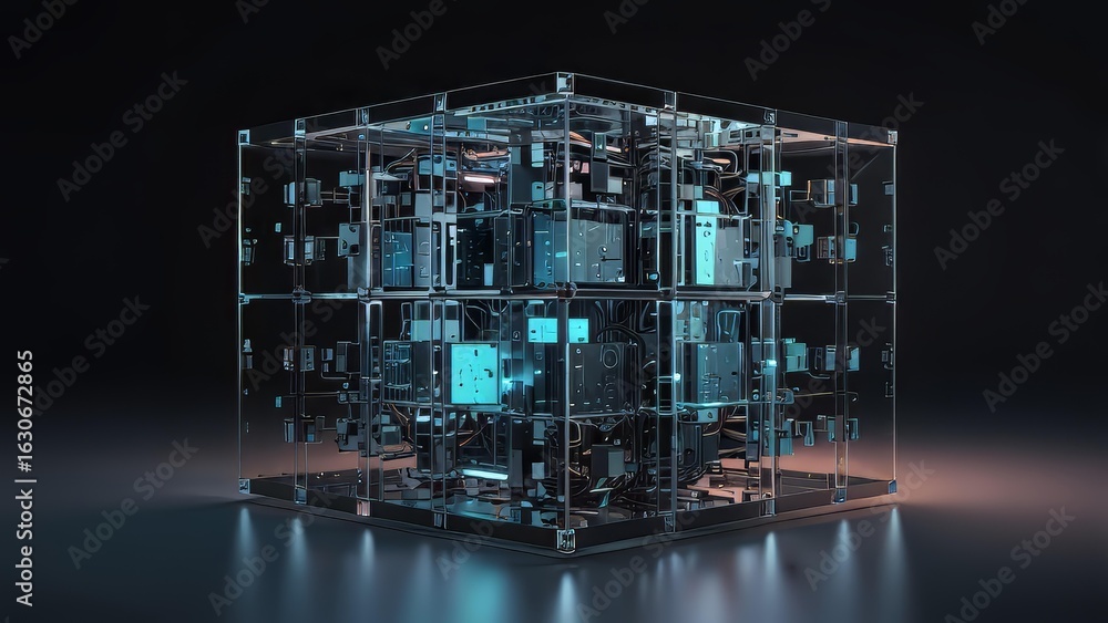 Poster square tech cube for futuristic data storage
