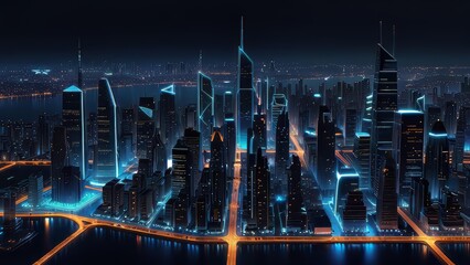 Smart city skyline with connected data nodes