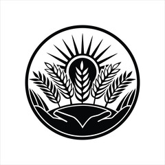 Farm Logo Template with Wheat and Sun Vector Art