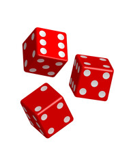 Red dice with white dots. Vector set isolated on white background. 3d dice.