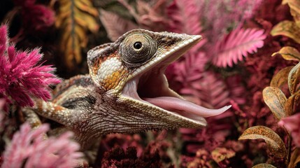 Obraz premium A close-up photo of a lizard with its mouth open wide