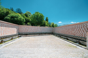 Italy, August 2, 2025: The Fountain of the 99 Spouts, also known as the Rivera Fountain, is a...