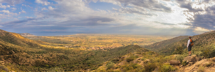 View and hiker in Alt Empordá,Sant Onofre, Catalonia,Spain